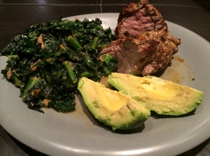 Great Paleo meal: Pork, kale, and avocado